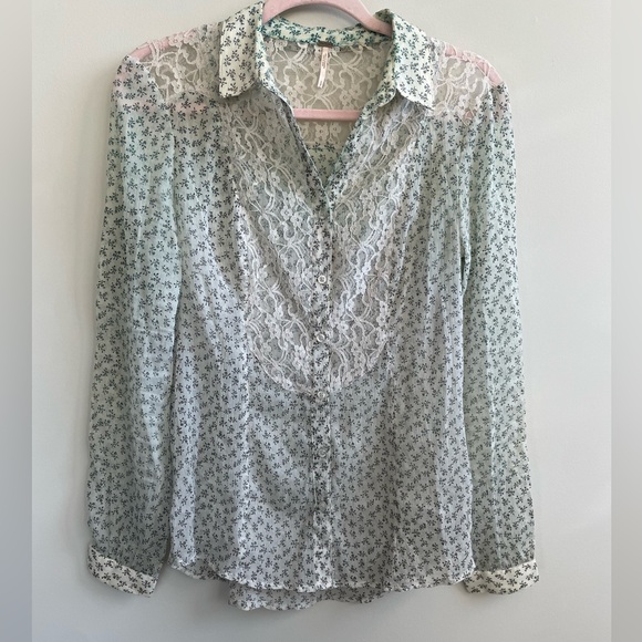 Free People Sheer Lace All The Glitters Floral Ombré Button Down - Picture 1 of 10